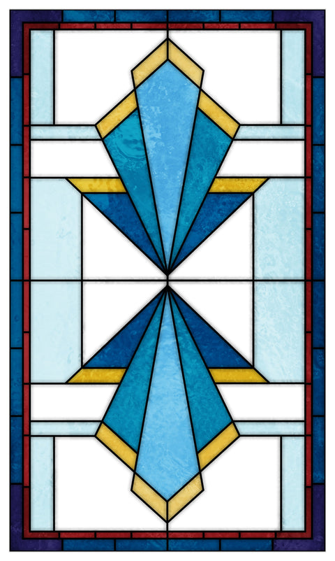 Art Deco Stained Glass Window Film – Blue & Gold Geometric Privacy Film