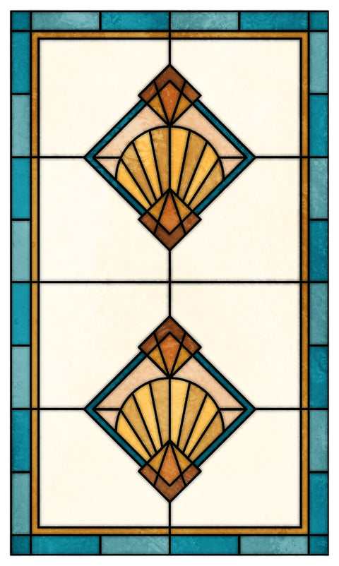 Art Deco Stained Glass Window Film – Teal & Gold Fan Privacy Film