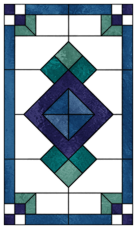 Art Deco Stained Glass Window Film – Blue, Teal & Purple Geometric Privacy Film