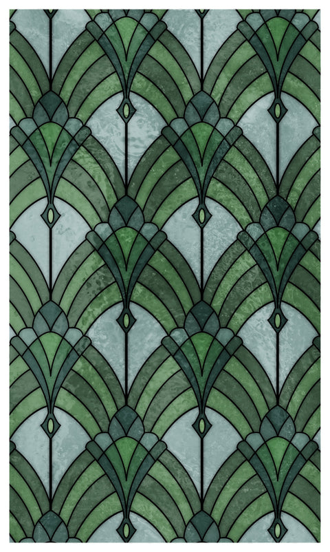 Green Art Deco Seamless Stained Glass Window Film