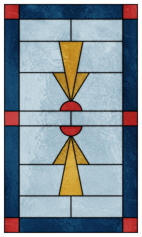 Art Deco Stained Glass Window Film – Blue, Gold & Red Geometric Privacy Film