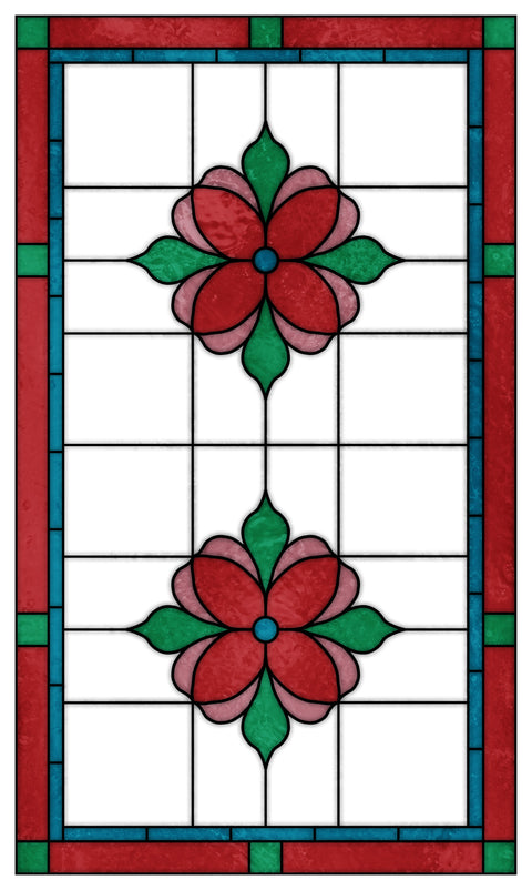 Art Nouveau Floral Stained Glass Window Film – Red & Green Privacy Film