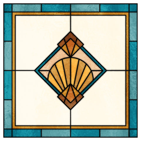 Art Deco Stained Glass Window Film – Teal & Gold Fan Privacy Film