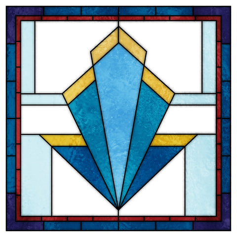 Art Deco Stained Glass Window Film – Blue & Gold Geometric Privacy Film