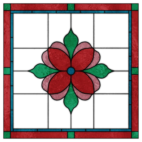 Art Nouveau Floral Stained Glass Window Film – Red & Green Privacy Film