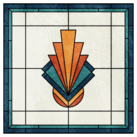 Art Deco Stained Glass Window Film – Teal, Orange & Gold Geometric Privacy Film