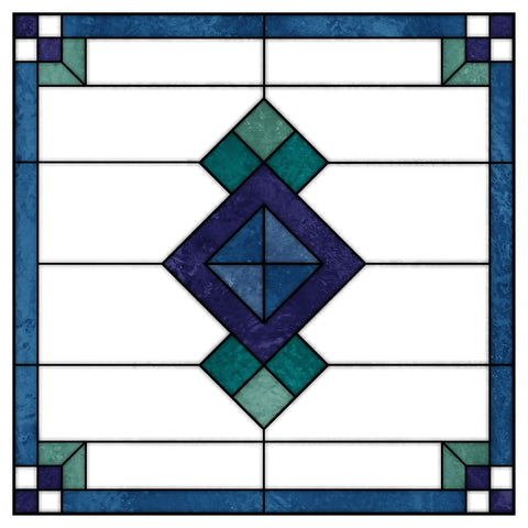 Art Deco Stained Glass Window Film – Blue, Teal & Purple Geometric Privacy Film