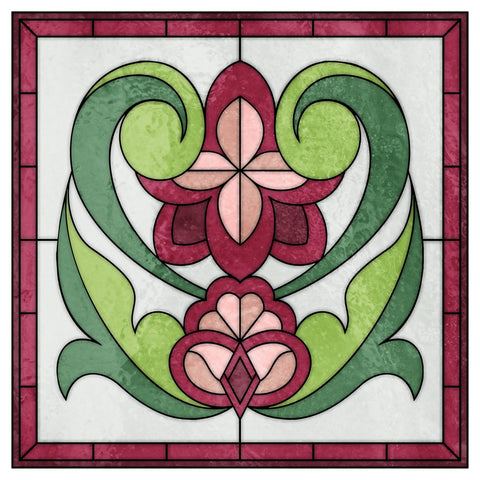 Art Nouveau Floral Stained Glass Window Film – Pink & Green Privacy Film