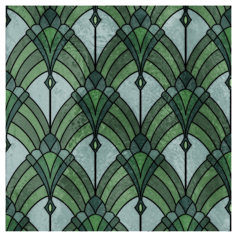 Green Art Deco Seamless Stained Glass Window Film