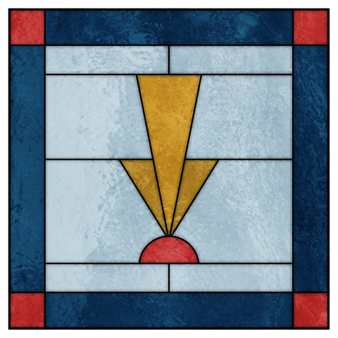 Art Deco Stained Glass Window Film – Blue, Gold & Red Geometric Privacy Film