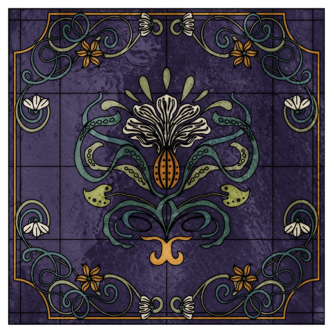 Art Nouveau Purple Stained Glass Window Film – Decorative Floral Privacy Film