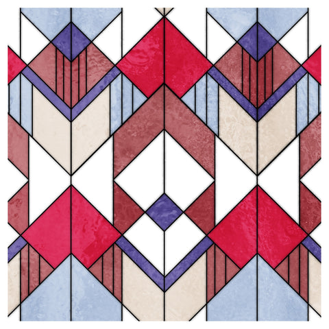 Red Geometric Art Deco Seamless Stained Glass Window Film