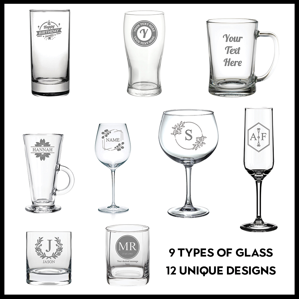 Personalised Engraved Glass Your Own Customised Text Etched Glassware